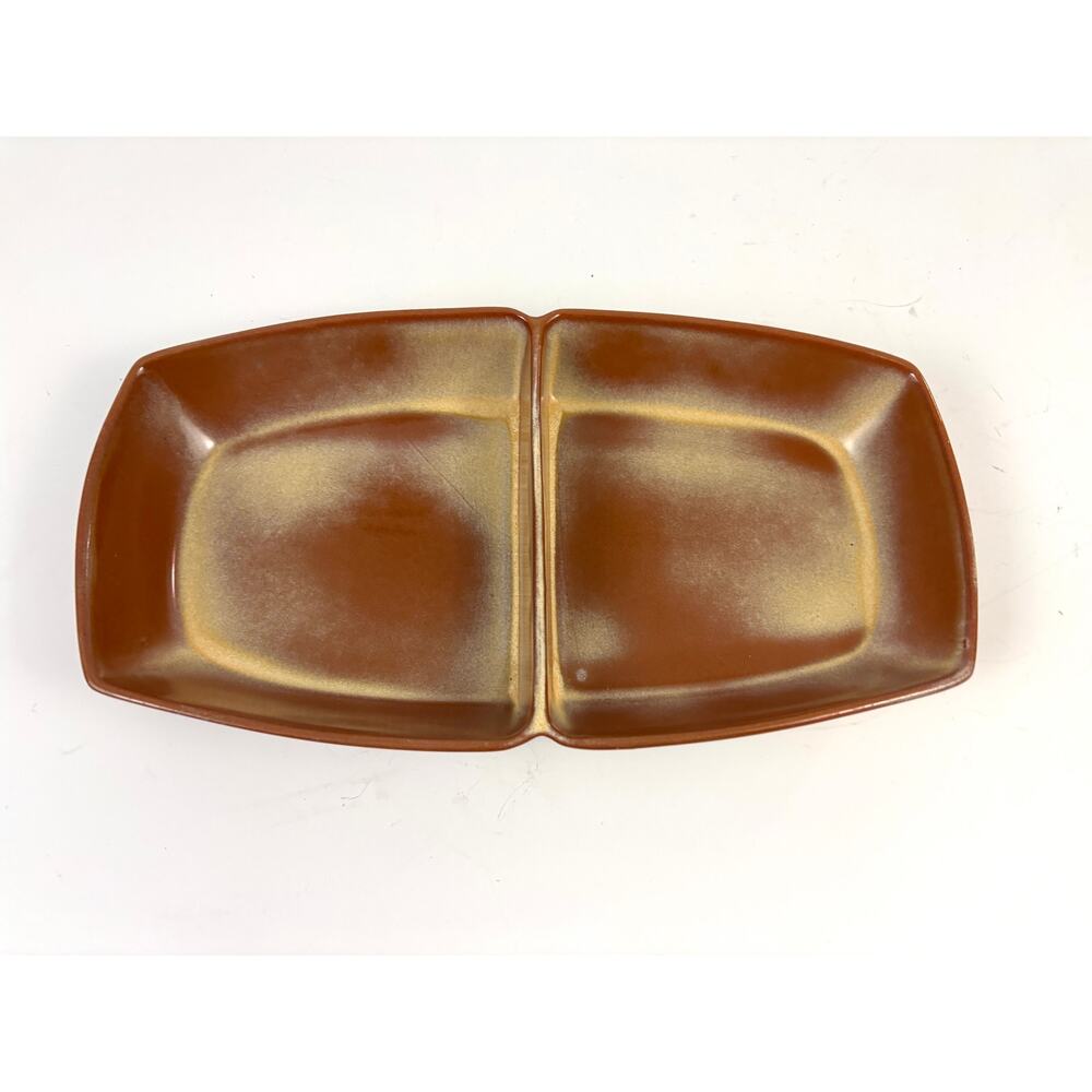 Vtg MCM Frankoma Pottery Divided Dish Serving Bowl Desert Gold‎ USA